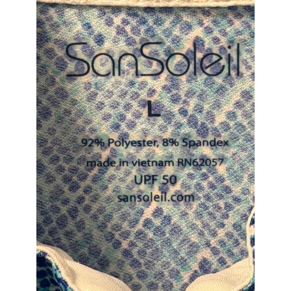 San Soleil Blue Mosaic Print Zip Pullover Upf 50 Athletic TopSz L - Picture 3 of 11